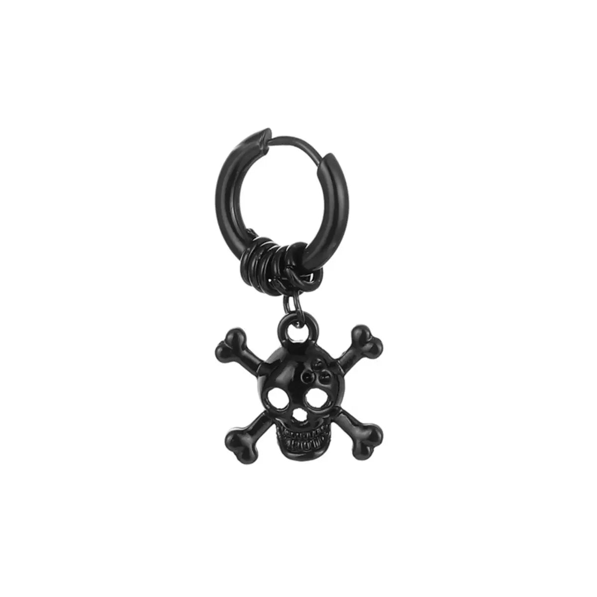 Skull and Crossbones Dangle Hoop Earrings Black Details