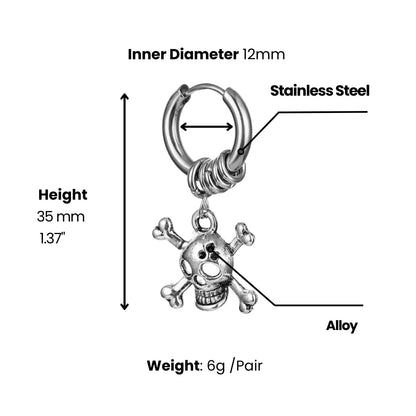 Skull and Crossbones Dangle Hoop Earrings Dimensions and Weight