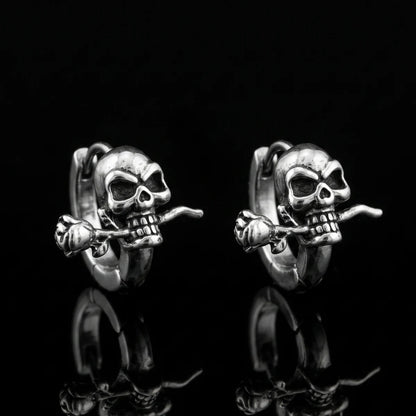 Skull and Rose Hoop Earrings Silver