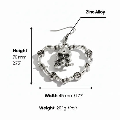 Skull with Roses Drop Earrings Dimensions and Weight