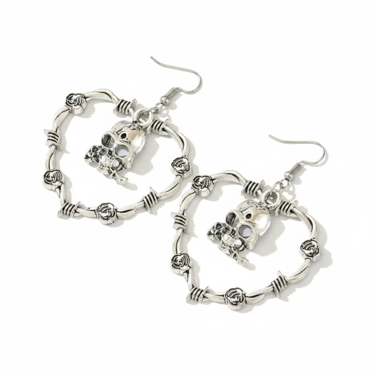 Skull with Roses Drop Earrings Front