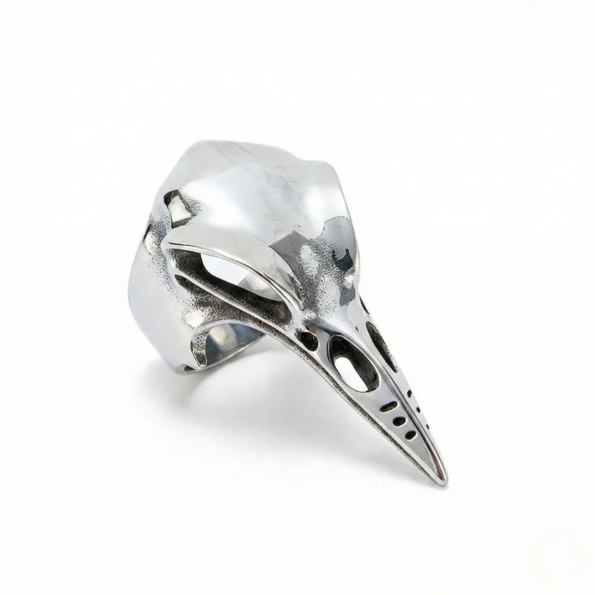 Sleek Raven Skull Ring Silver Details