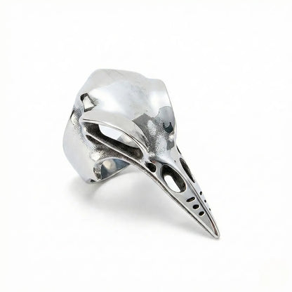 Sleek Raven Skull Ring Silver Details