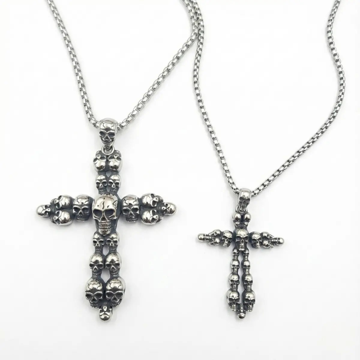 Small and Large Skull Cross Necklace Pendant with Chain