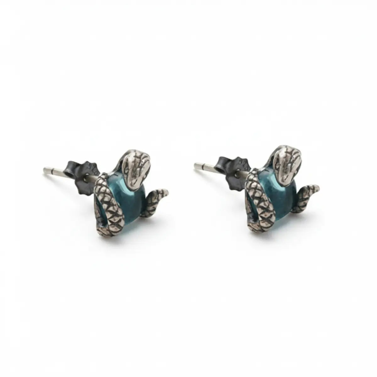 Snake Blue Topaz Stud Earrings Side