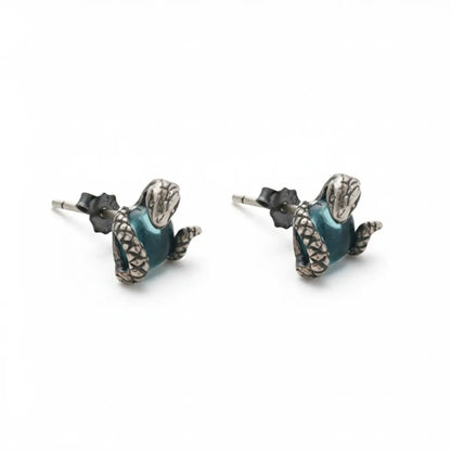 Snake Blue Topaz Stud Earrings Side