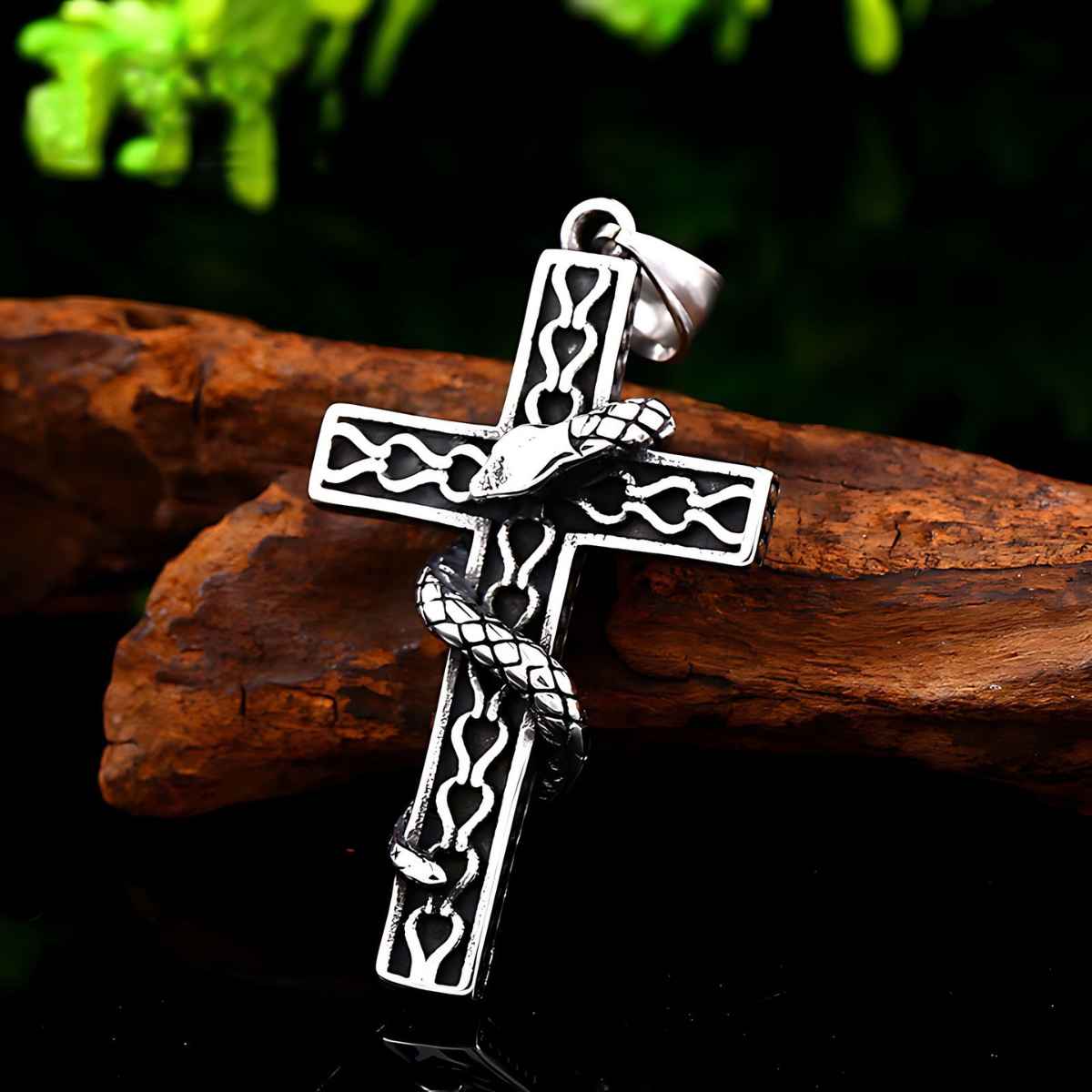 Snake Eating Cross Stainless Steel Snake Cross Pendant