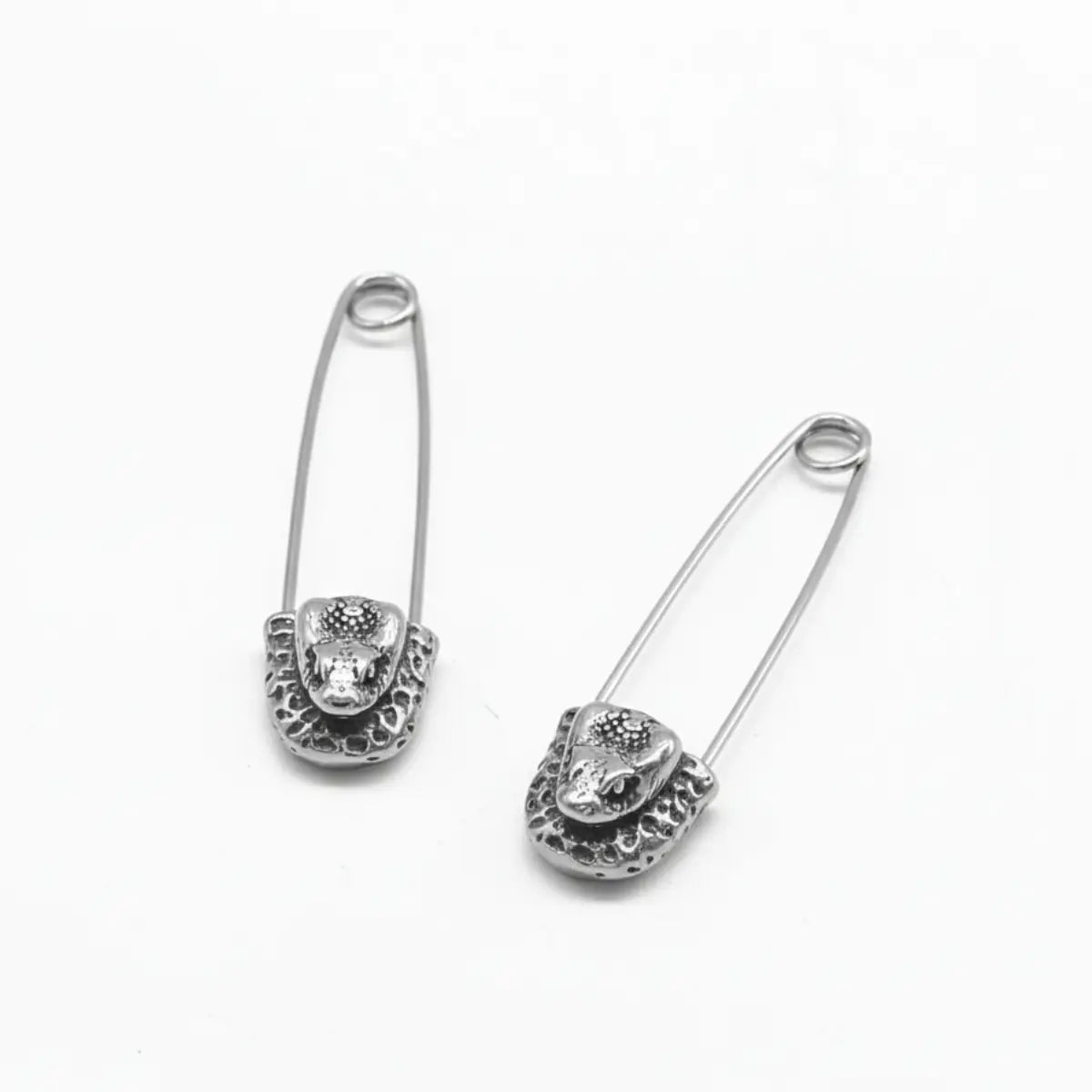 Snake Head Safety Pin Earrings Front