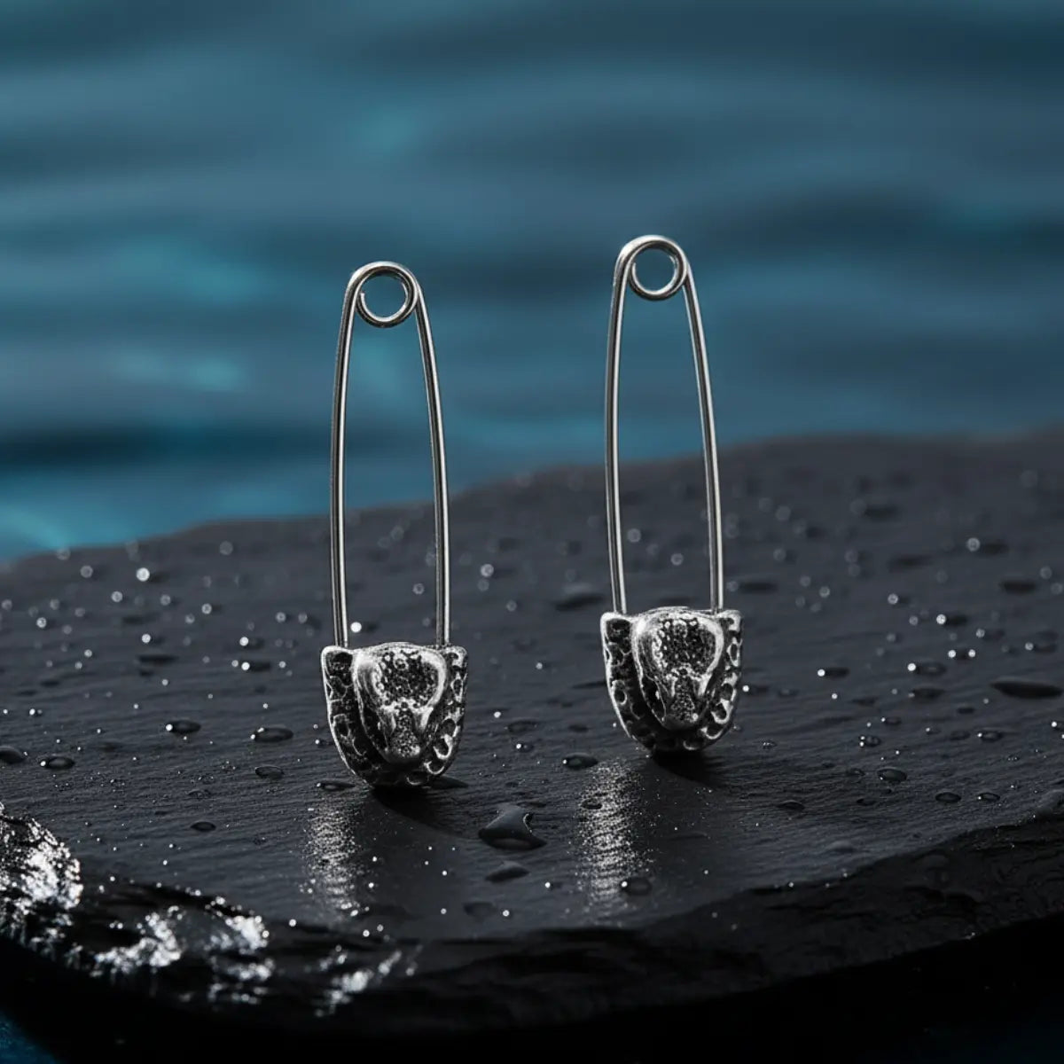 Snake Head Safety Pin Earrings