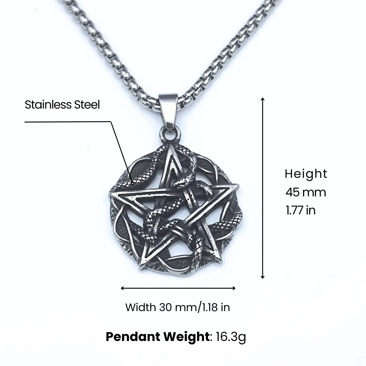 Snake Pentagram Necklace Pendant Dimensions and Weight



