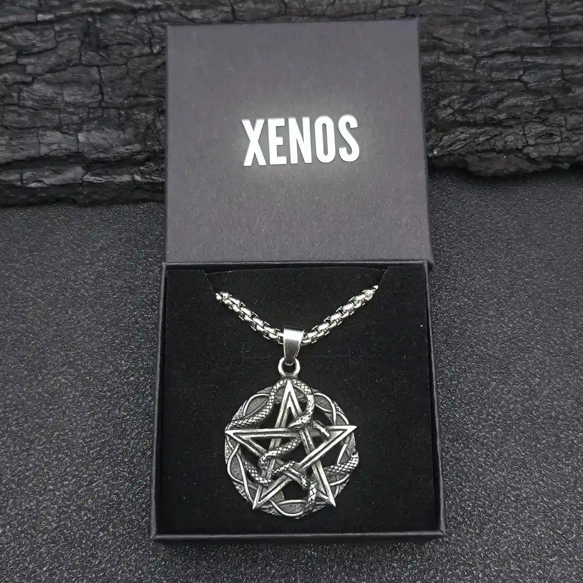 Snake Pentagram Necklace Pendant Presented in Box