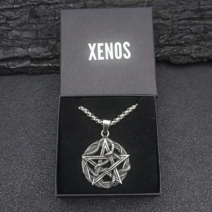 Snake Pentagram Necklace Pendant Presented in Box