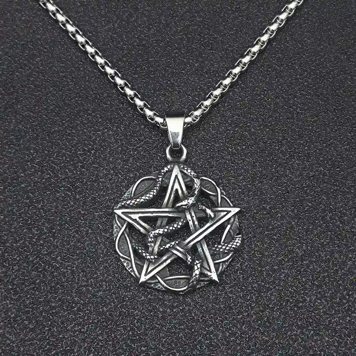 Snake Pentagram Necklace Pendant with Chain