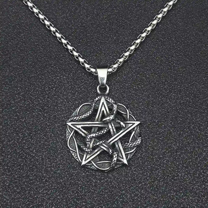 Snake Pentagram Necklace Pendant with Chain