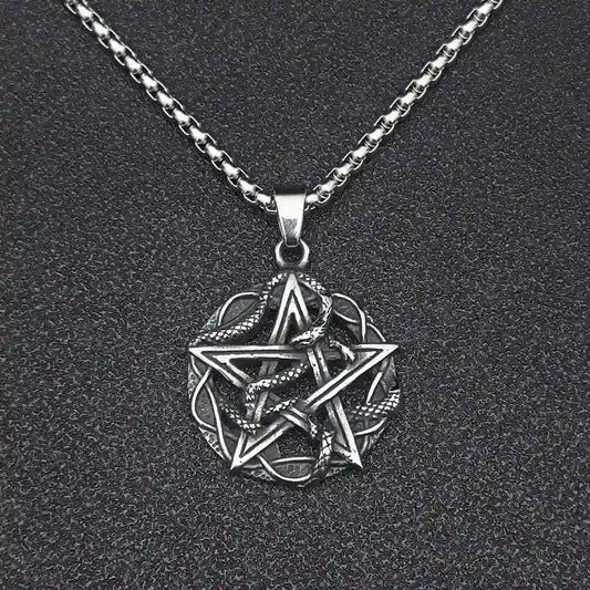 Snake Pentagram Necklace Pendant with Chain