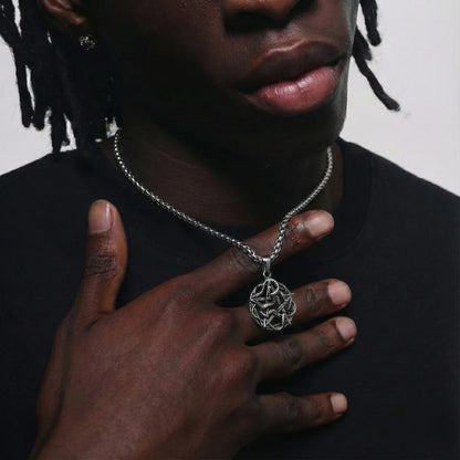 Snake Pentagram Necklace Worn by Male Model