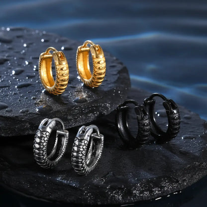 Snake Skin Hoop Earrings Gold Silver and Black