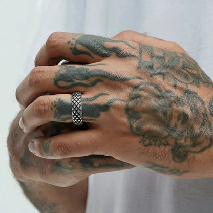 Snake Skin Ring Worn by Male Model