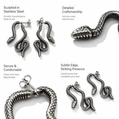 Snake Stud Earrings Silver Multi Angle Product Feature Showcase
