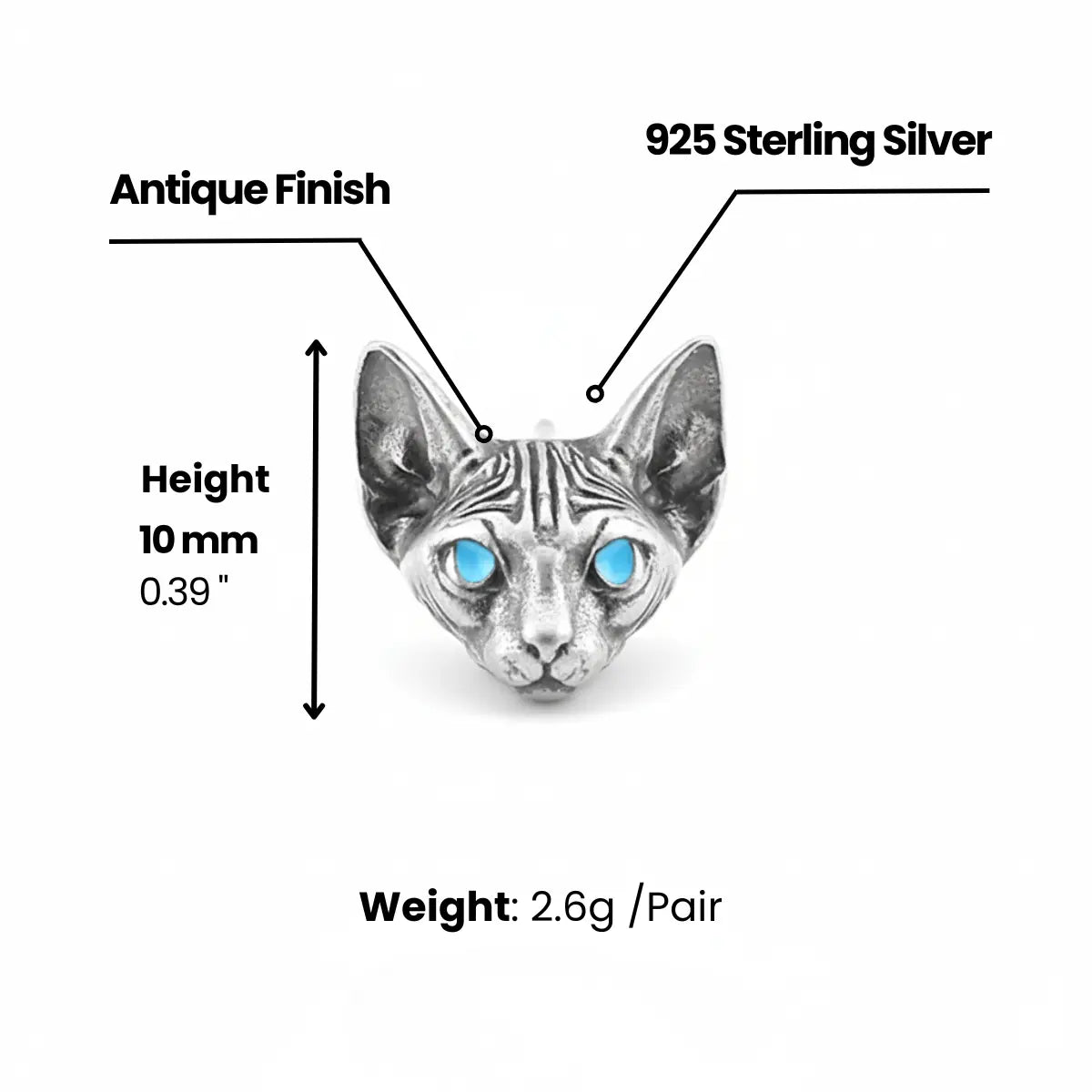 Sphynx Cat Stud Earrings Dimensions and Weight