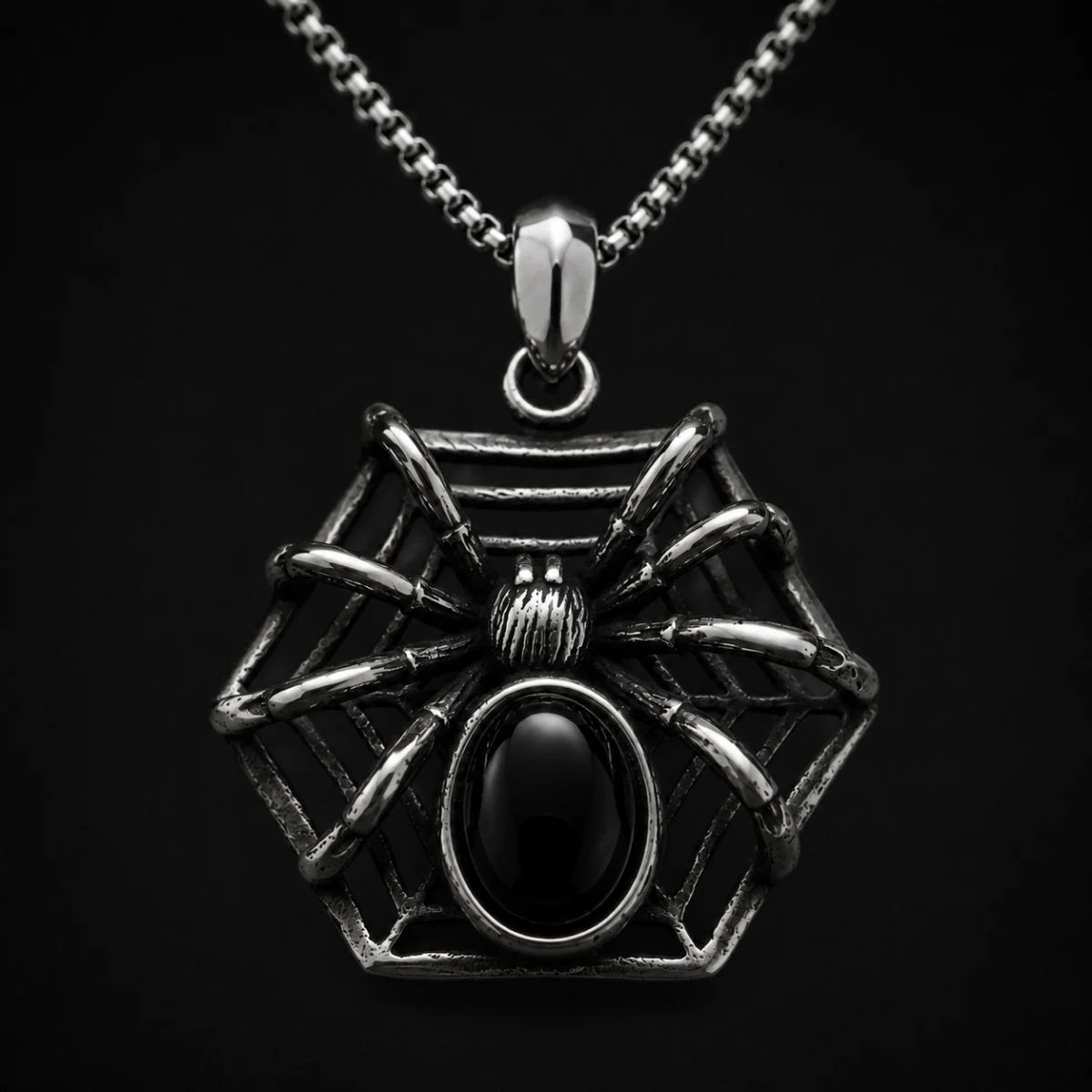Spider Web Gemstone Necklace Silver Close Up Black Background