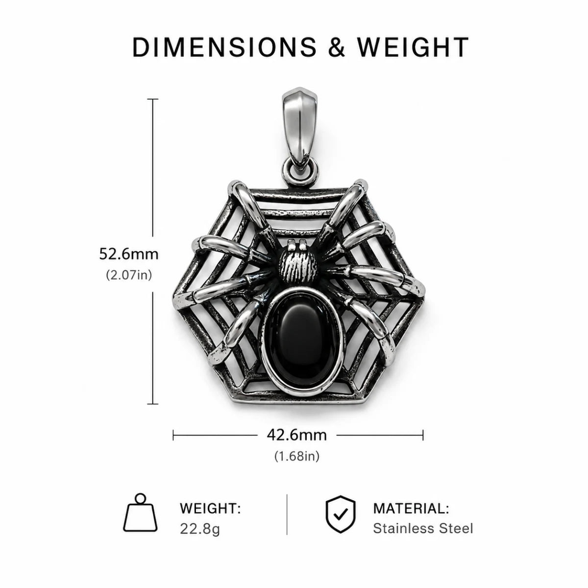 Spider Web Gemstone Necklace Silver Dimension Diagram 52.6mm 2.07inch and 40.2mm 1.58inch