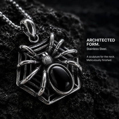 Spider Web Gemstone Necklace Silver Displayed on Stone Surface