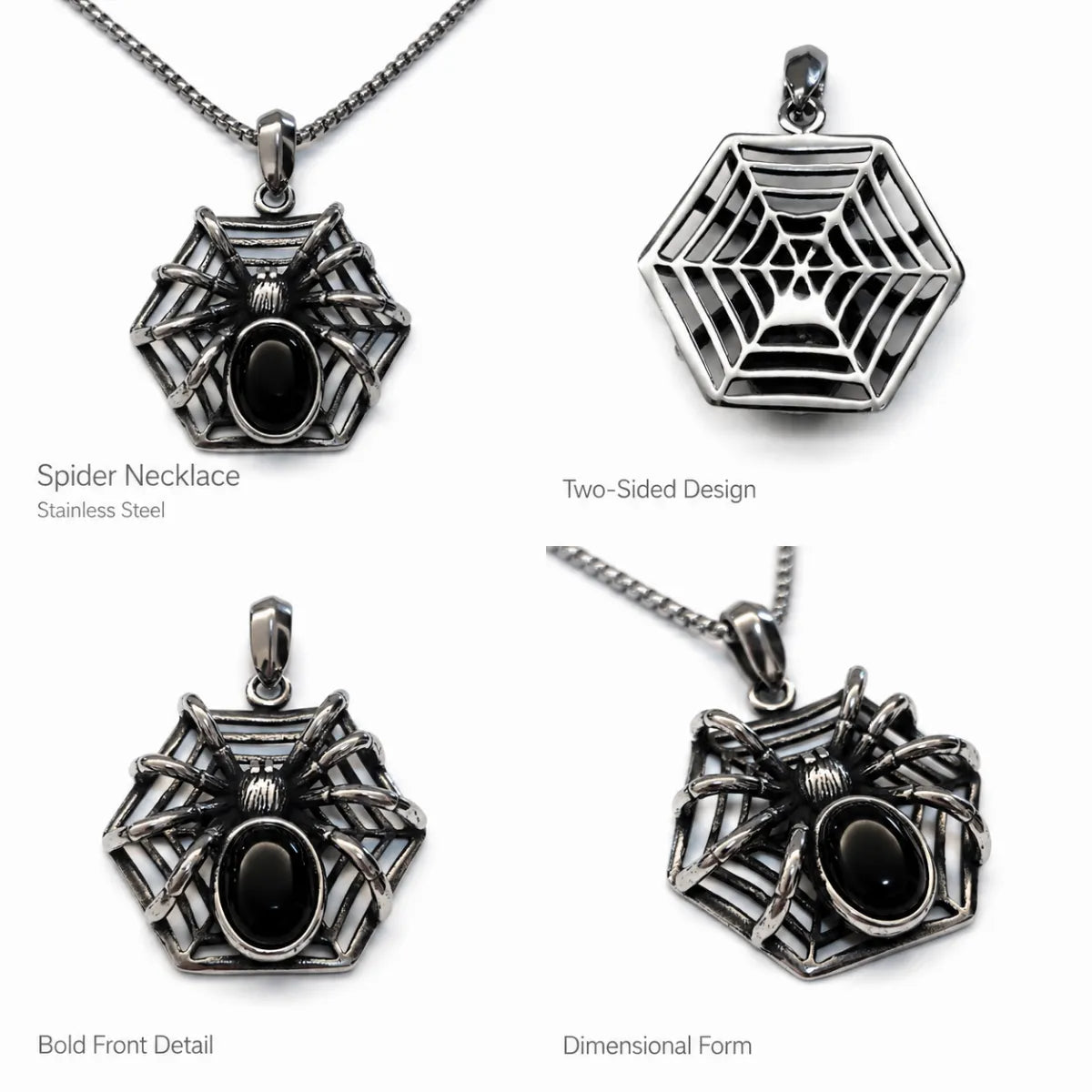 Spider Web Gemstone Necklace Silver Multi Angle Product Feature Showcase