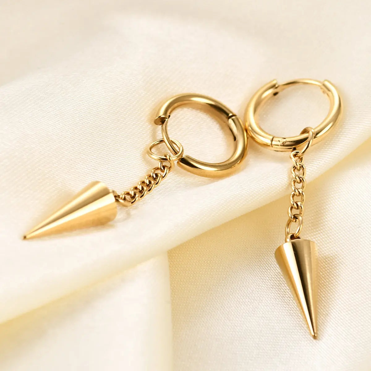 Spike Chain Drop Earrings Gold Close Up