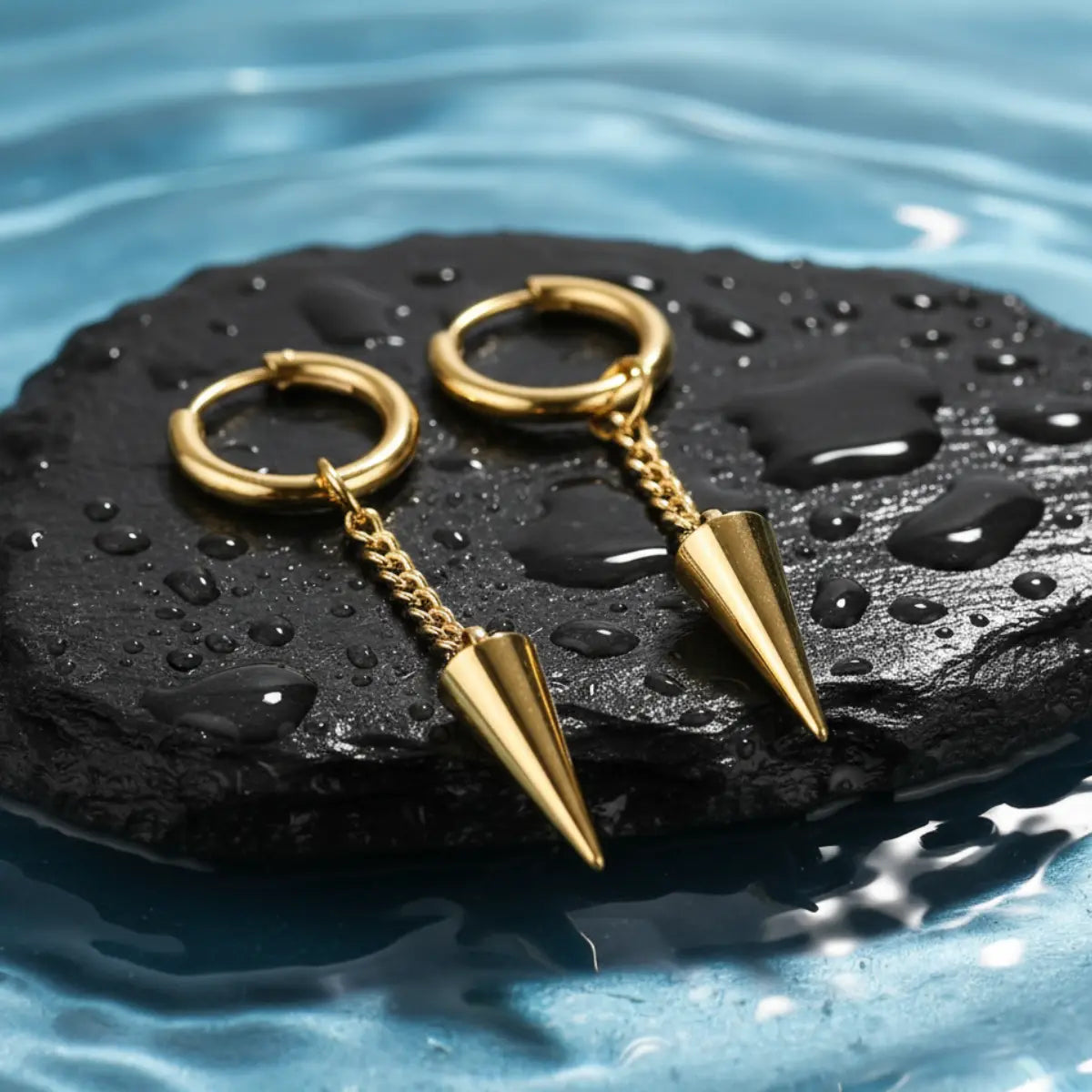 Spike Chain Drop Earrings Gold