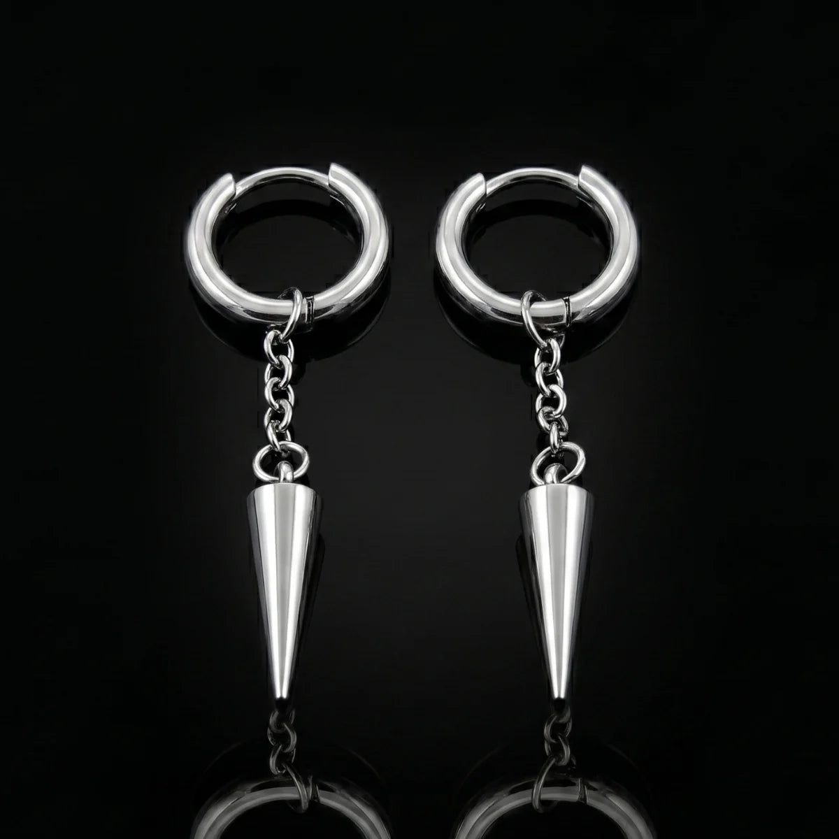 Spike Chain Drop Earrings Silver Close Up