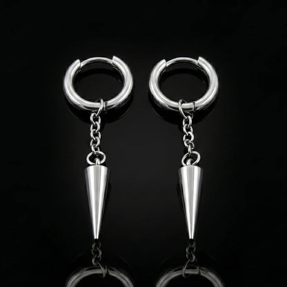 Spike Chain Drop Earrings Silver Close Up