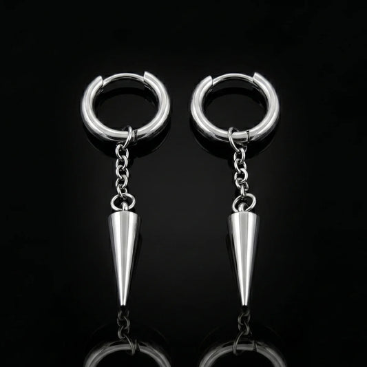 Spike Chain Drop Earrings Silver Close Up