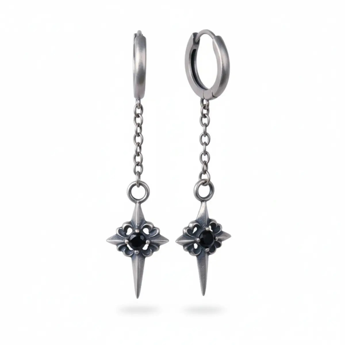 Spike Cross Chain Dangle Hoop Earrings Front