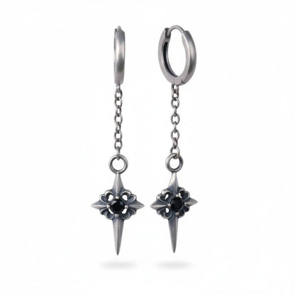 Spike Cross Chain Dangle Hoop Earrings Front