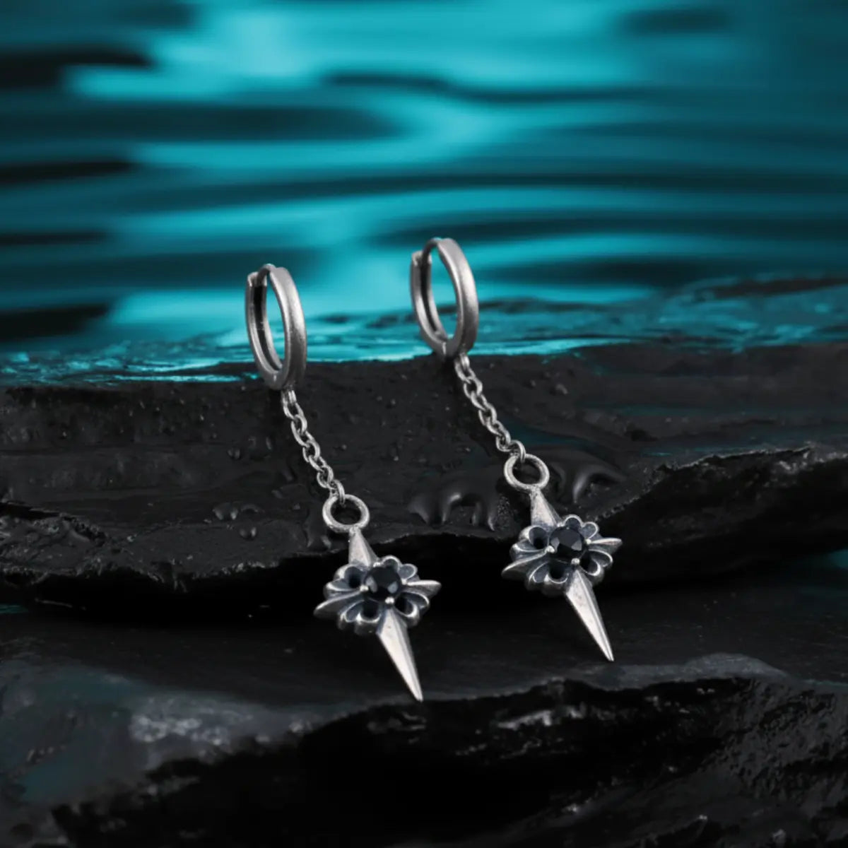 Spike Cross Chain Dangle Hoop Earrings