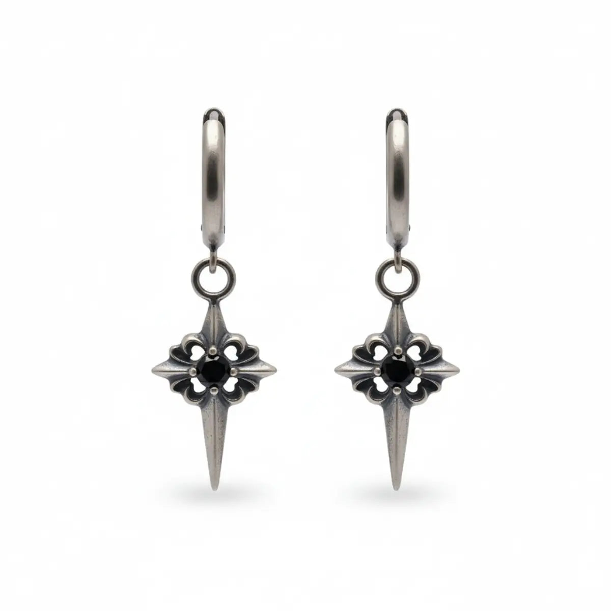 Spike Cross Drop Hoop Earrings Front