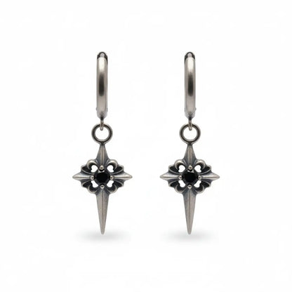 Spike Cross Drop Hoop Earrings Front