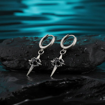 Spike Cross Drop Hoop Earrings