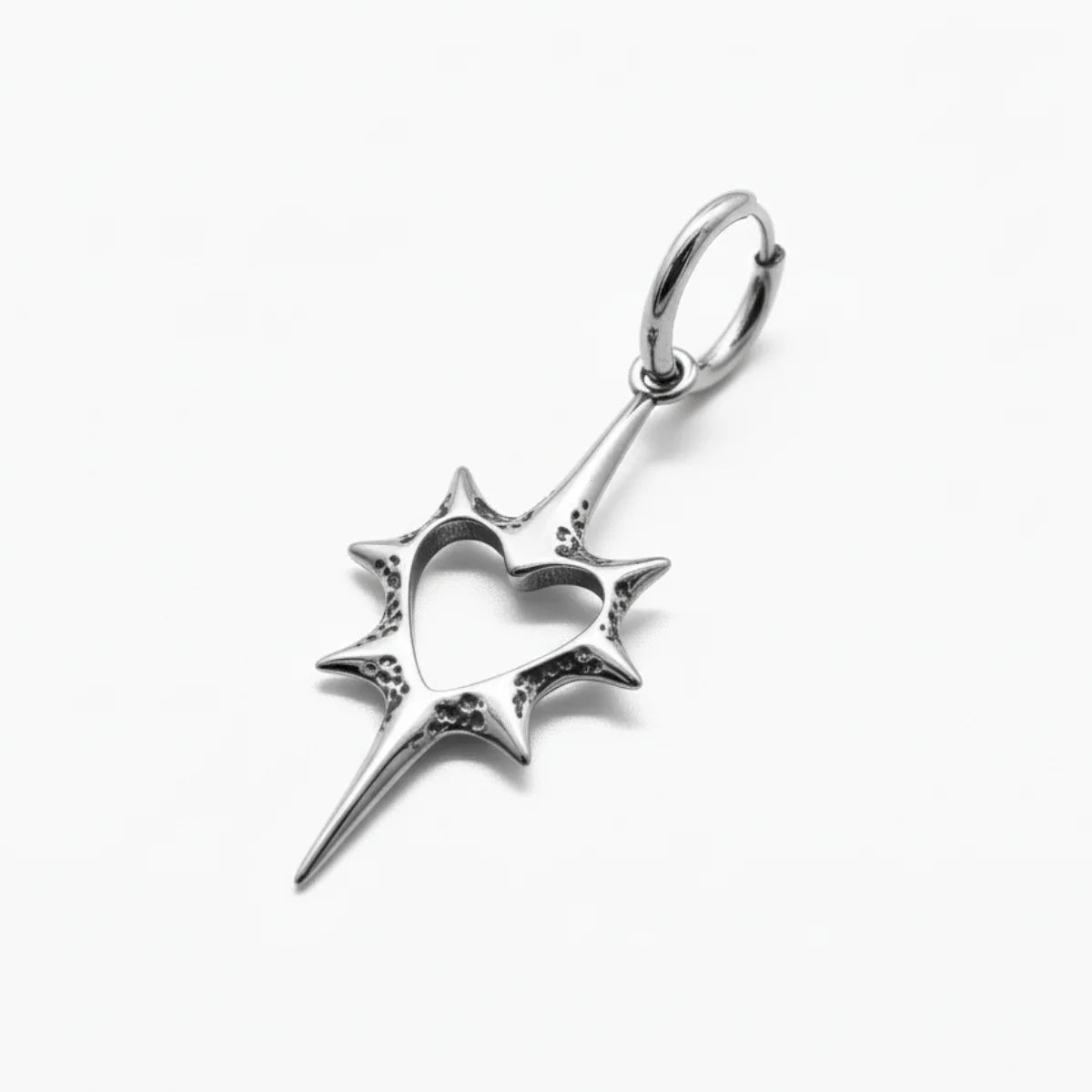 Spike Heart Drop Hoop Earrings Close Up