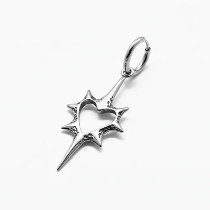 Spike Heart Drop Hoop Earrings Close Up