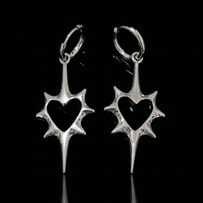 Spike Heart Drop Hoop Earrings Details