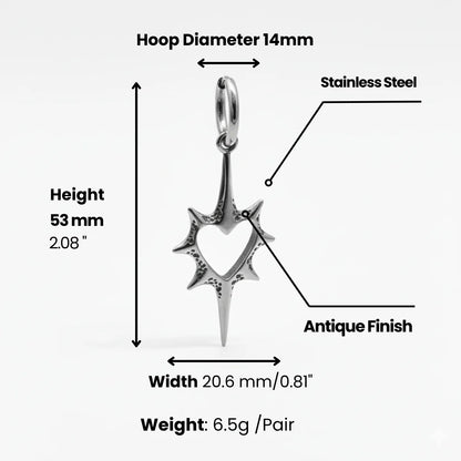 Spike Heart Drop Hoop Earrings Dimensions and Weight