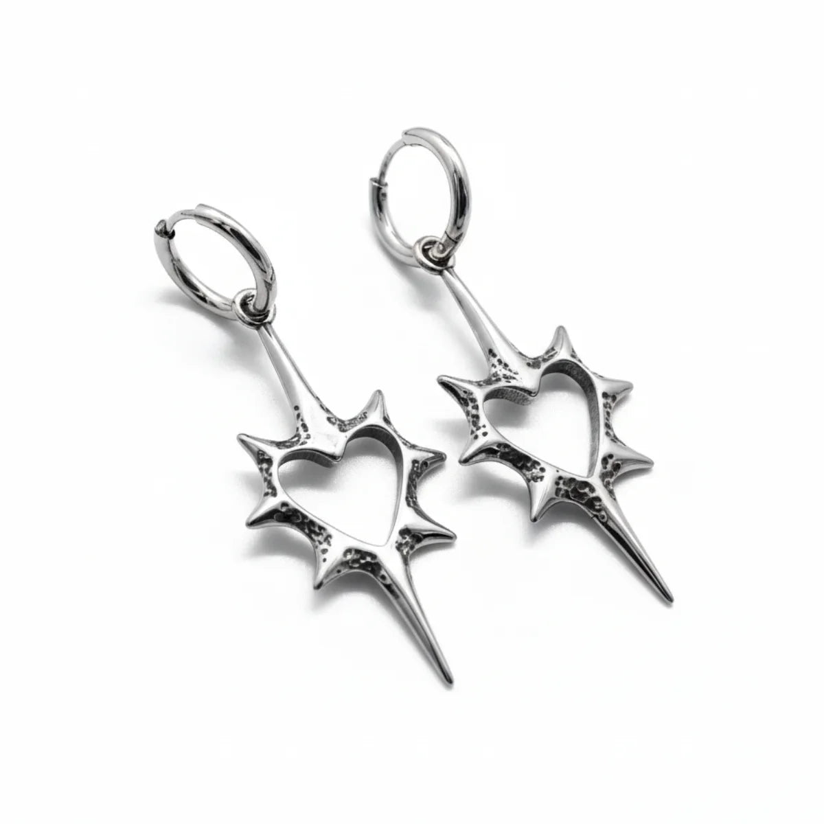 Spike Heart Drop Hoop Earrings Front