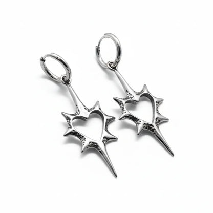 Spike Heart Drop Hoop Earrings Front