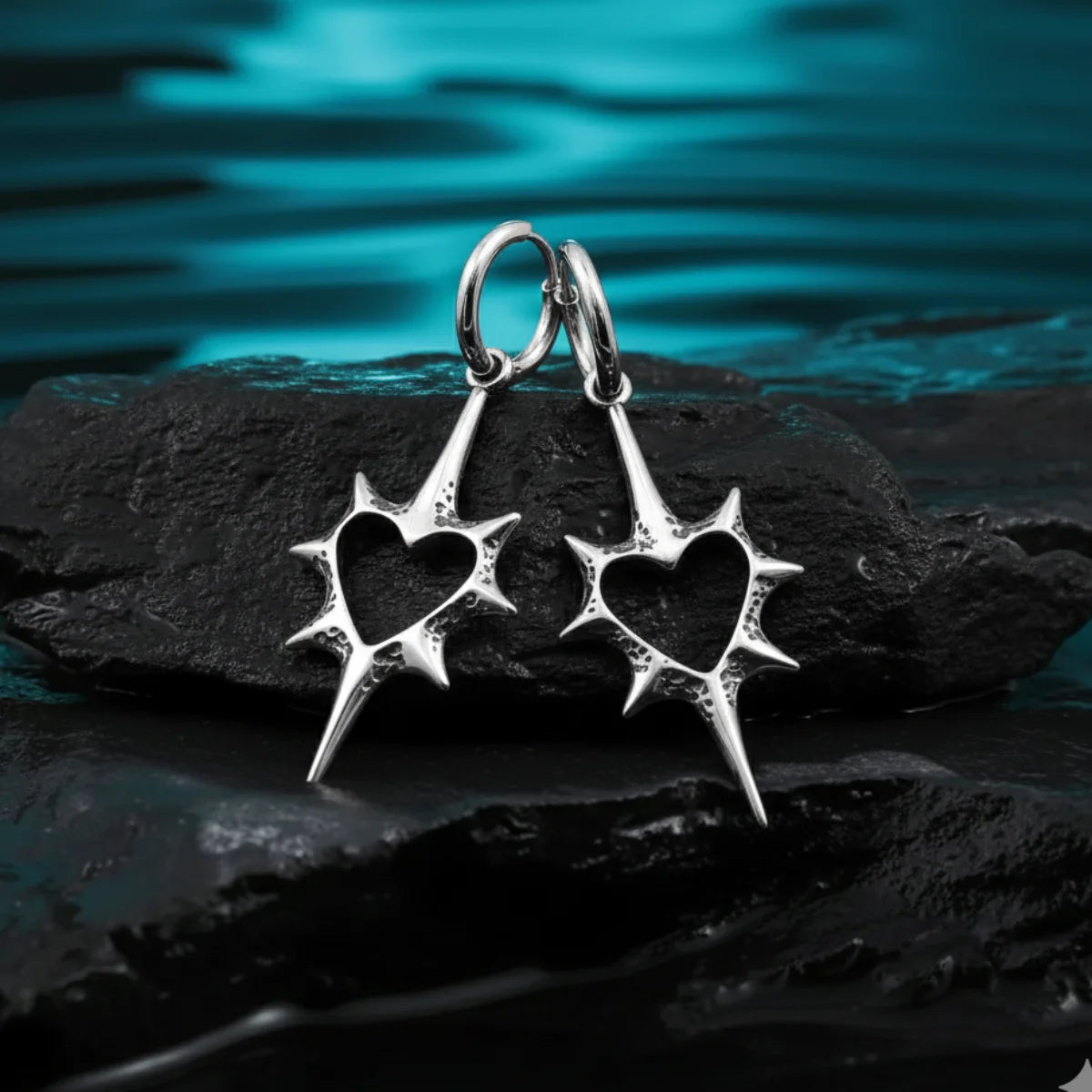 Spike Heart Drop Hoop Earrings