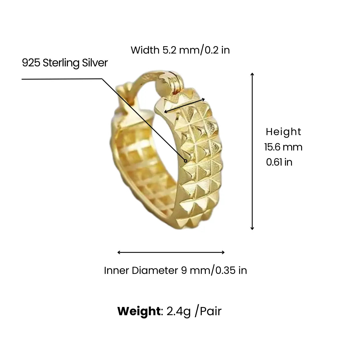 Spike Heart Earrings Dimensions and Weight