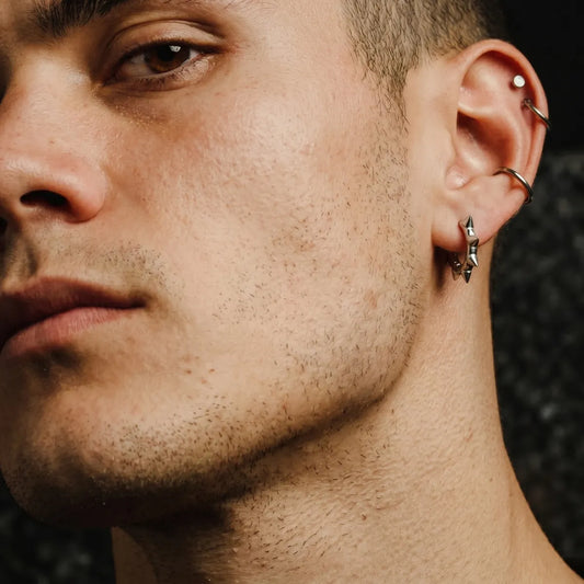Spike Hoop Earrings Worn by Male Model