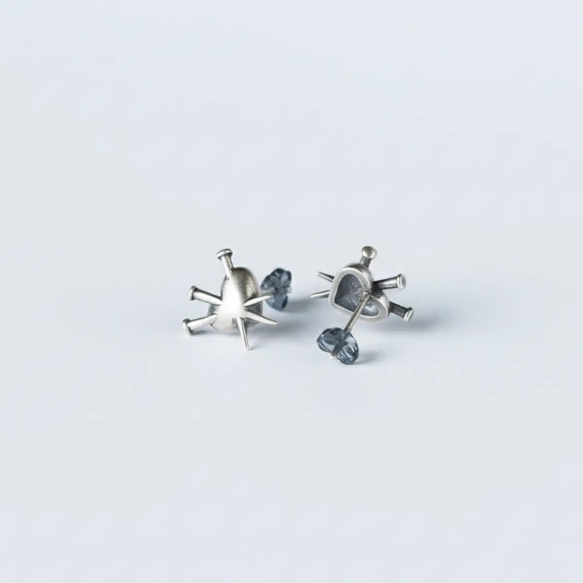 Spike Nailed Heart Stud Earrings Back