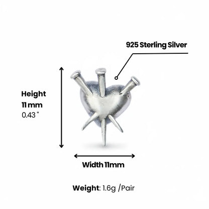 Spike Nailed Heart Stud Earrings Dimensions and Weight